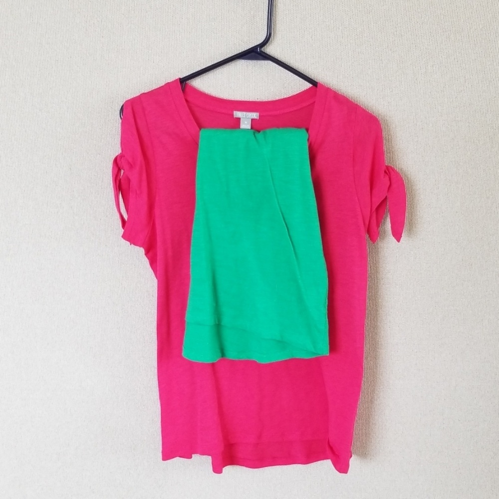 2 Tops/Exactly the same but different colors.
